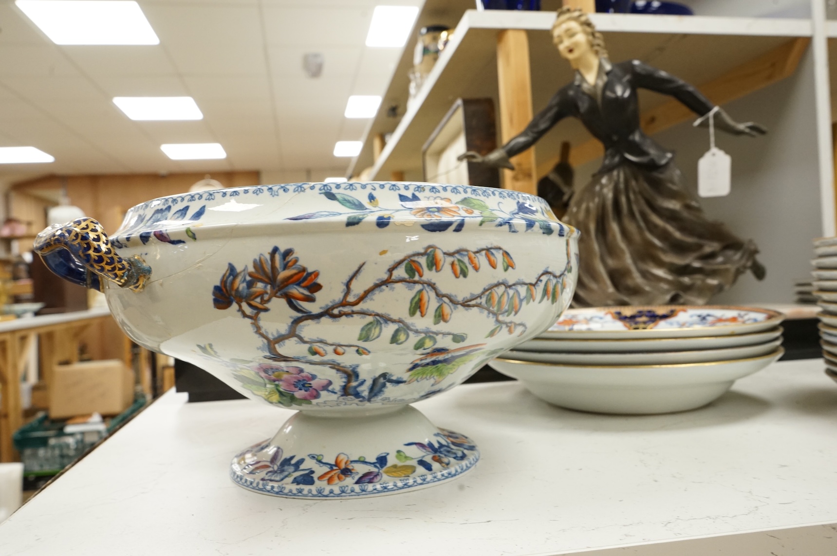 A Victorian Davenport dinner service to include tureens, dinner plates and soup bowls, largest 52cm wide
